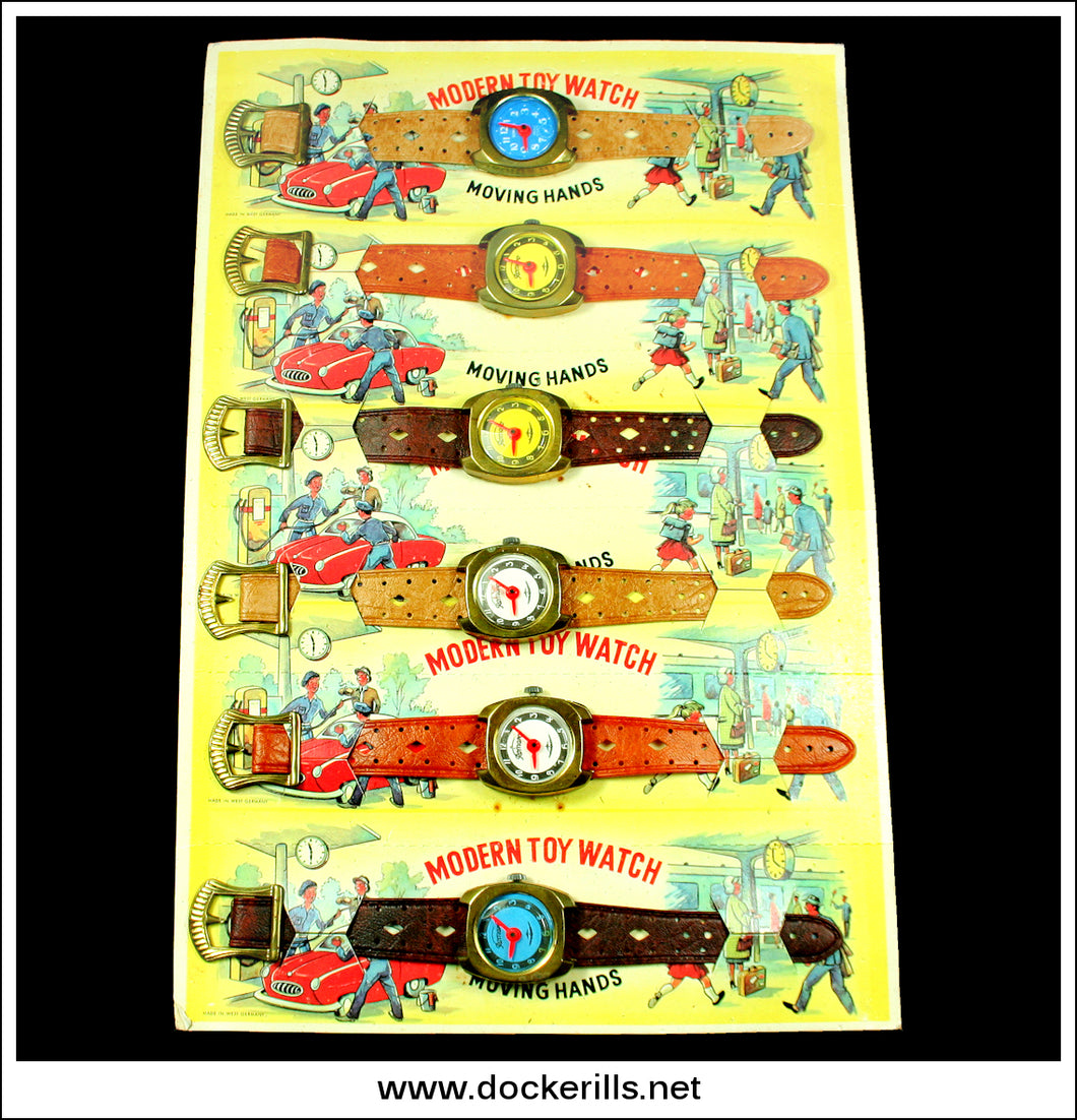 Modern Toy Watch Trade Display Card, Vintage Novelty Tin Tin Plate Toy Watches, West Germany 1.