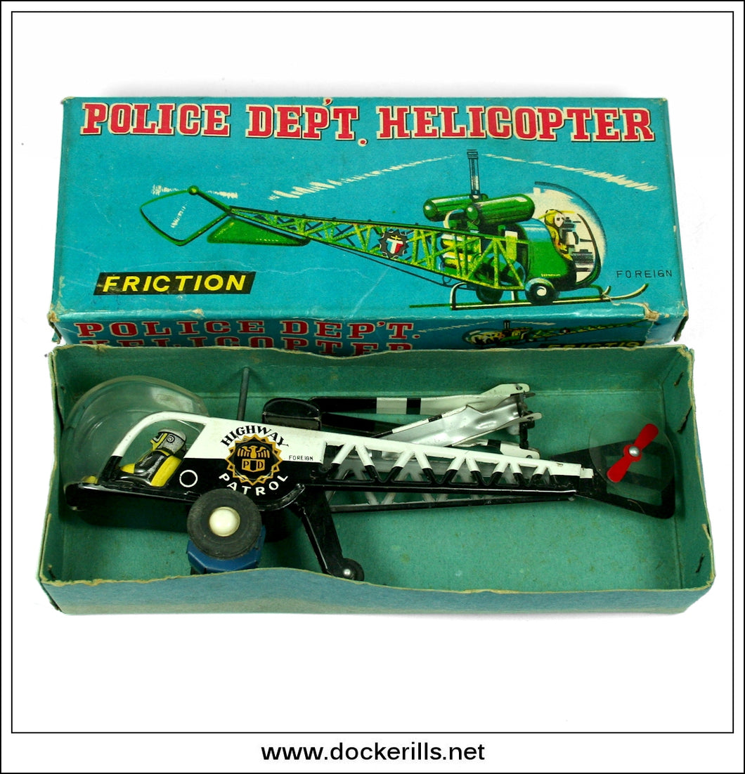 Police Dept. Helicopter Vintage Novelty Tin Toy, Unknown Maker, Japan.