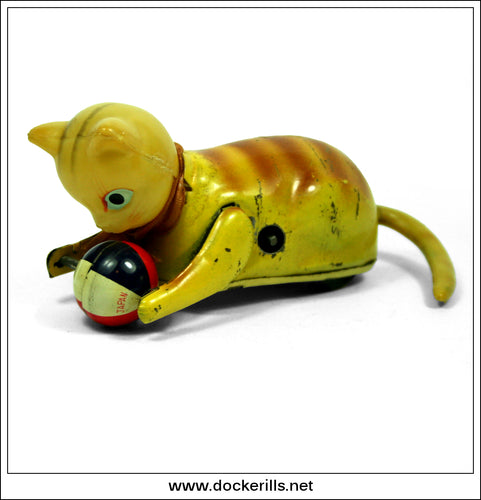 Vintage tin plate novelty toy Roll Over Cat 1