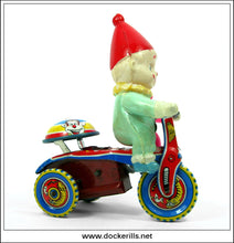 Pierrot On Bike, Vintage Tin Plate Clockwork / Wind-Up Novelty Toy, Japan 2.