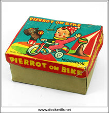 Pierrot On Bike, Vintage Tin Plate Clockwork / Wind-Up Novelty Toy, Japan. Box 1.