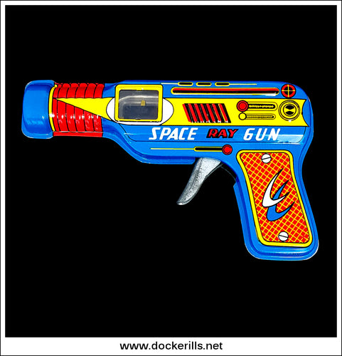 Space Ray Gun. Vintage Tin Plate Sparking Space Pistol, Japan.