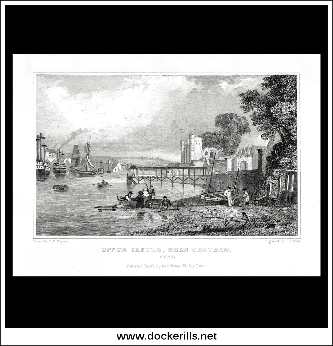 Upnor Castle, Near Chatham, Kent, England. Antique Print, Steel Engraving 1830.