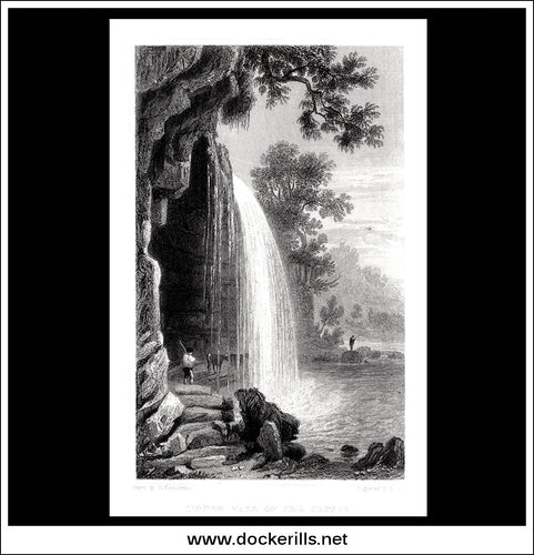 Upper Fall Of The Hepste, Breconshire, Wales. Antique Print, Steel Engraving 1831.