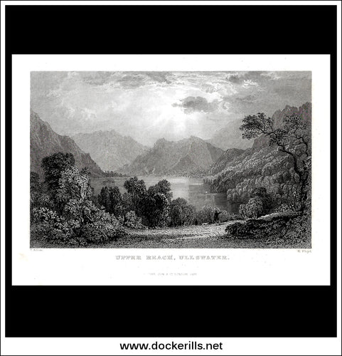 Upper Reach, Ullswater, Cumberland, England. Antique Print, Steel Engraving 1832.