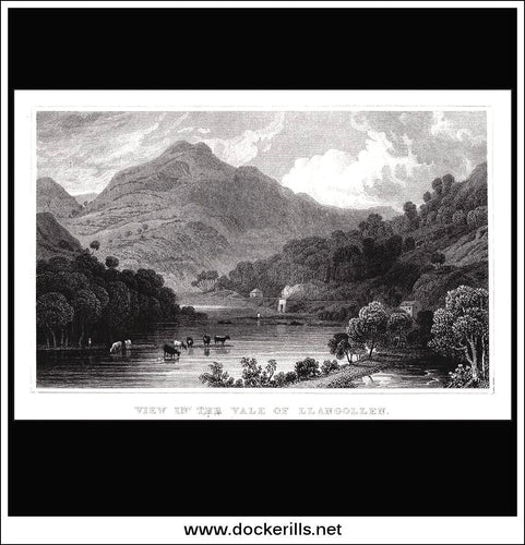 Vale Of Llangollen, Denbighshire, Wales. Antique Print, Steel Engraving c. 1830.