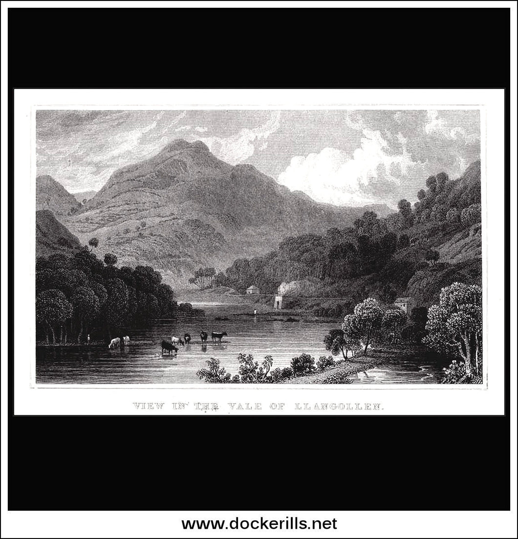 Vale Of Llangollen, Denbighshire, Wales. Antique Print, Steel Engraving c. 1830.