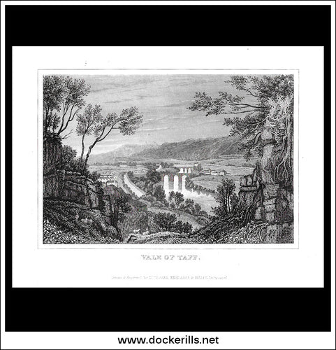 Vale Of Taff, Glamorganshire, Wales. Antique Print, Steel Engraving c. 1846.