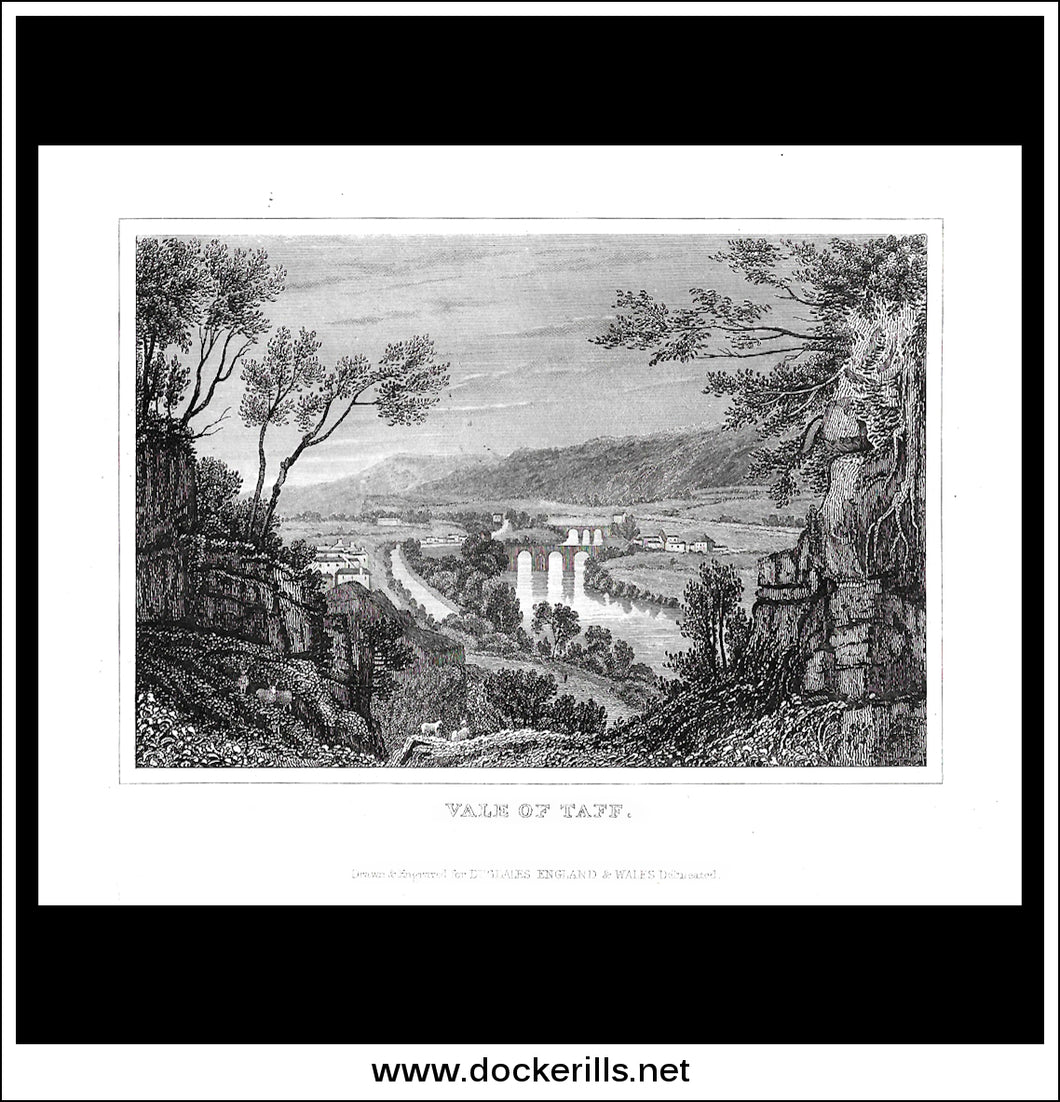 Vale Of Taff, Glamorganshire, Wales. Antique Print, Steel Engraving c. 1846.