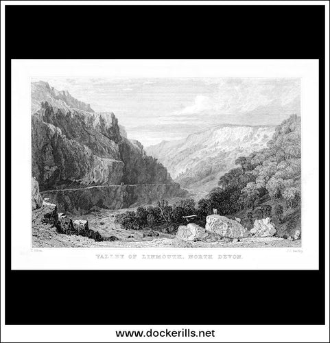 Valley Of Linmouth, North Devon, Devonshire, England. Antique Print, Steel Engraving c. 1830.