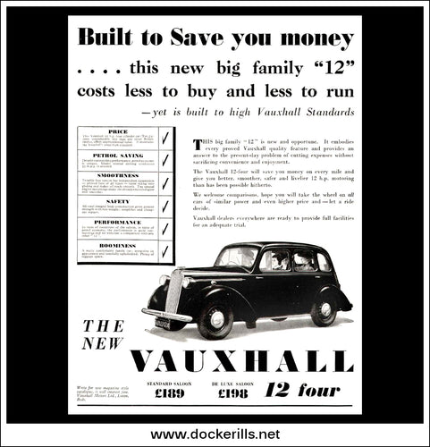 New Vauxhall 12 Four. Original Vintage Advert From September 7th, 1938.