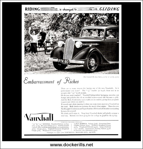 Vauxhall 12 h.p. & 14 h.p. De Luxe Saloons. Original Vintage Advert From March 3rd, 1937.