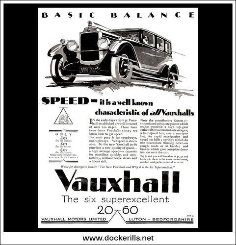 Vauxhall Six 20-60. Original Vintage Advert From February 20th 1928.