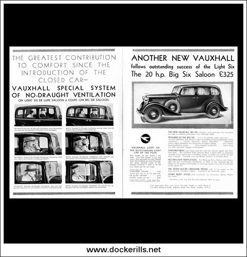Vauxhall 20 h.p. Big Six Saloon. Original Vintage Advert From October 25th, 1933.
