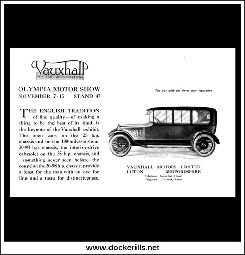 Vauxhall 25 h.p. Original Vintage Advert From November 8th, 1919.