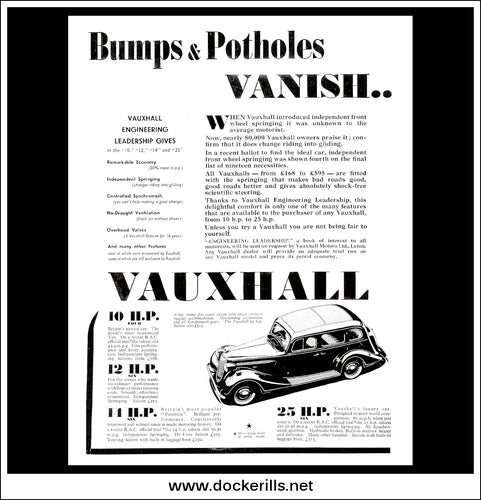 Vauxhall Range 10, 12, 14 & 25 h.p. Original Vintage Advert From May 6th, 1938.