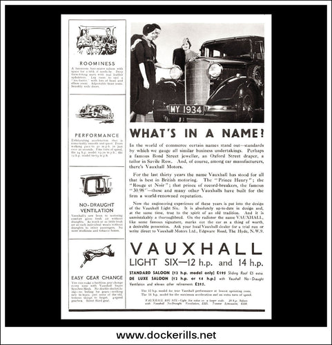 Vauxhall Light Six 12 h.p. and 14 h.p. Original Vintage Advert From May 1st 1934.