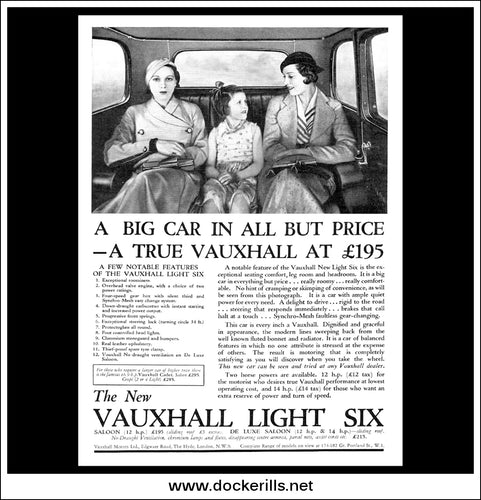 Vauxhall Light Six. Original Vintage Advert From July 12th, 1933.