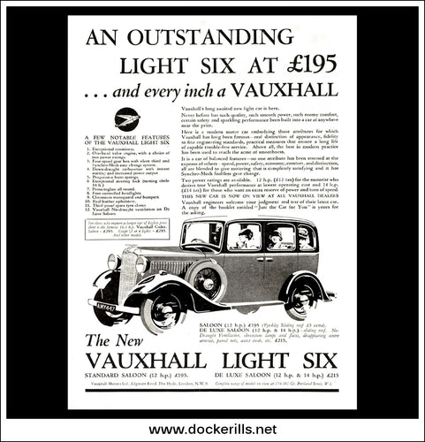 Vauxhall Light Six. Original Vintage Advert From June 28th 1933.