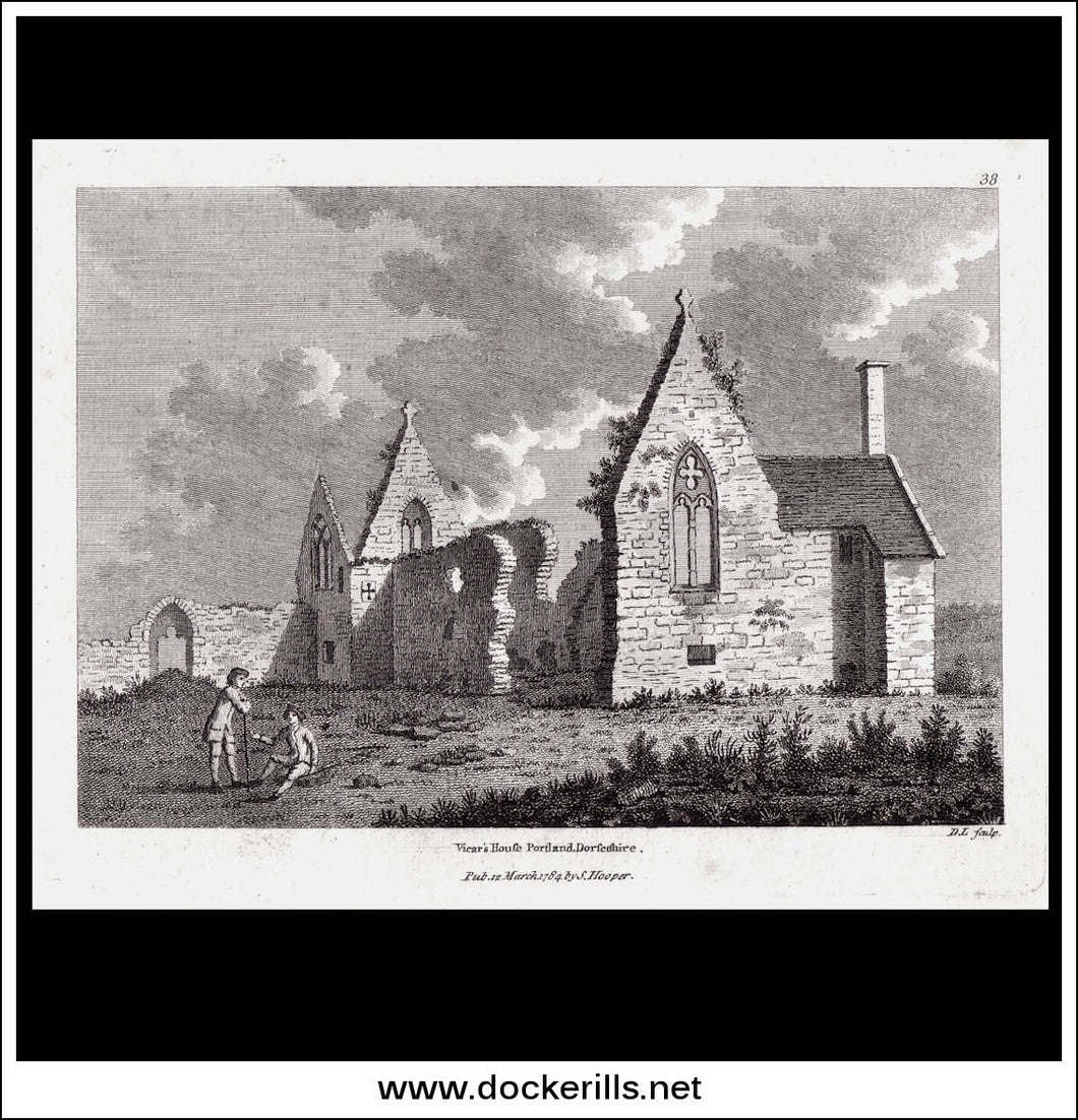 Vicar's House, Portland, Dorset, England. Antique Print, Copper Plate Engraving 1784.