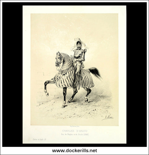 Charles D'Anjou / Charles I Of Anjou. Antique Print, Lithograph 1859. Victor Adam.