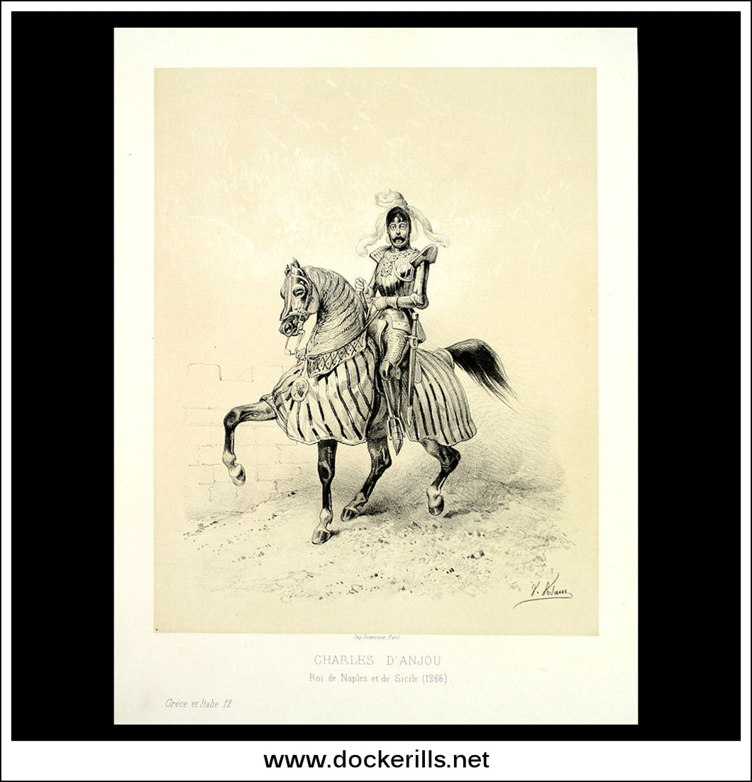 Charles D'Anjou / Charles I Of Anjou. Antique Print, Lithograph 1859. Victor Adam.