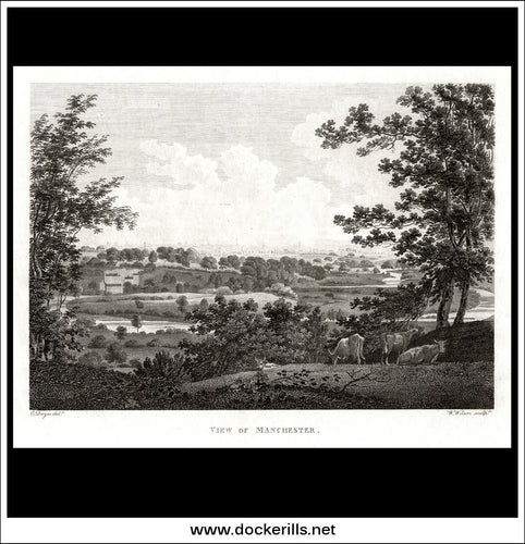View Of Manchester, Lancashire, England. Antique Print, Copper Plate Engraving 1793.