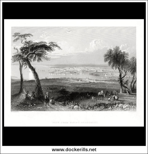 View From Mount Bulgurlhu, Istanbul, Turkey. Antique Print, Steel Engraving 1838.
