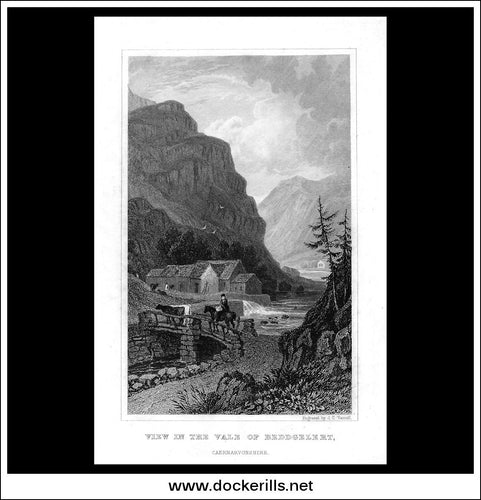 View In The Vale Of Beddgelert, Caernarvonshire, Wales. Antique Print, Steel Engraving c. 1830.