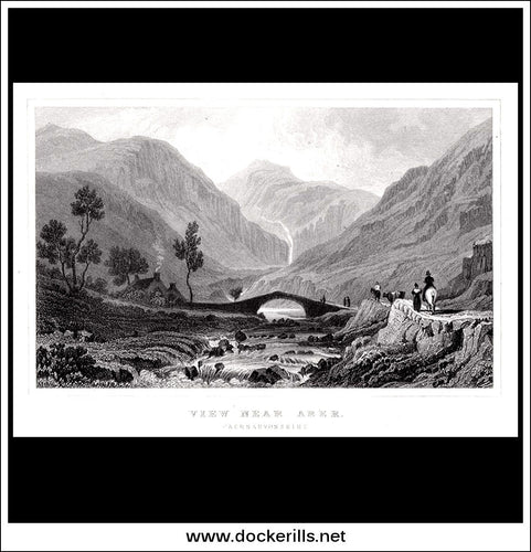 View Near Aber, Caernarvonshire, Wales. Antique Print, Steel Engraving c. 1830.