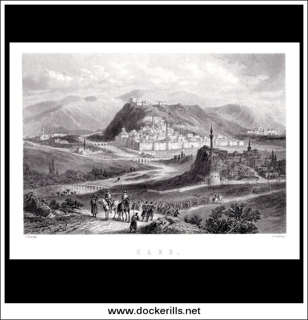 View Of Kars, Turkey. Antique Print, Steel Engraving c. 1850.