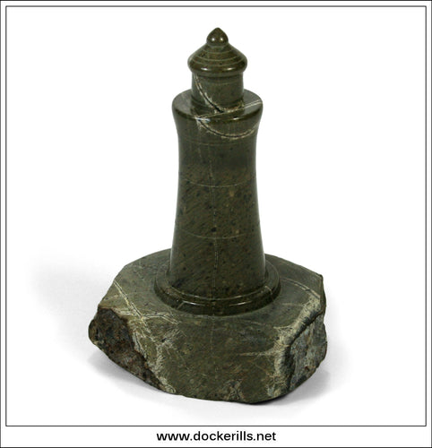 Vintage Cornish Sepentine / Serpentinite Turned Lighthouse Model / Souvenir From The Lizard. Four Inches High.