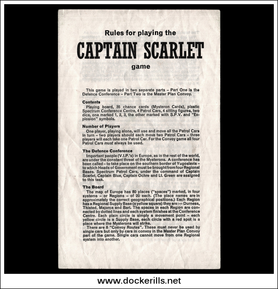 Waddington's Captain Scarlet Game. Spare Instruction Booklet. VINTAGE GAME SPARES