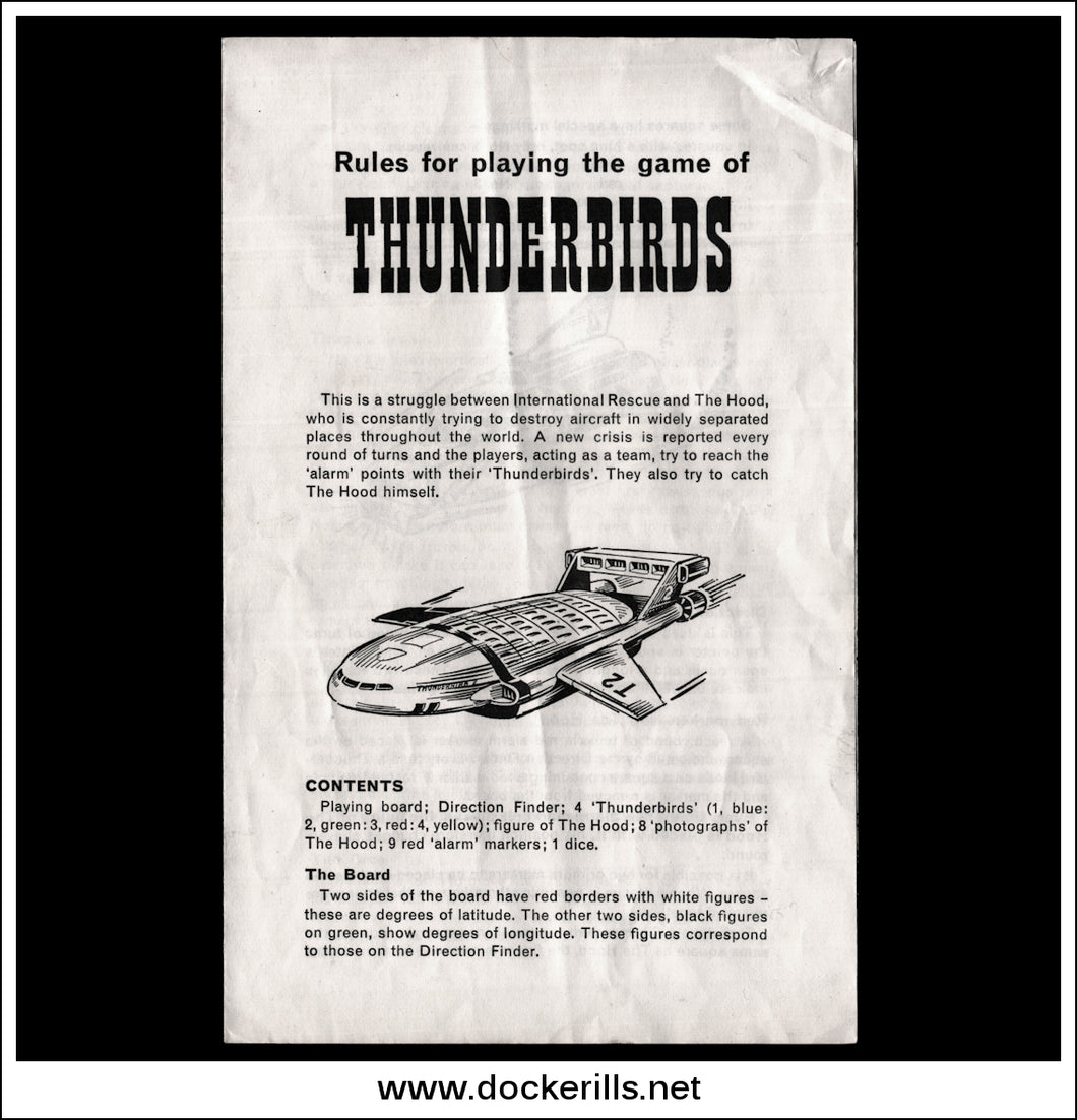 Waddingtons Thunderbirds Game. Instruction Booklet. VINTAGE GAME SPARES