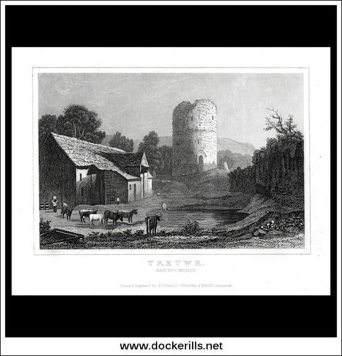 Tretwr, Brecknockshire, Wales. Antique Print, Steel Engraving c. 1846.