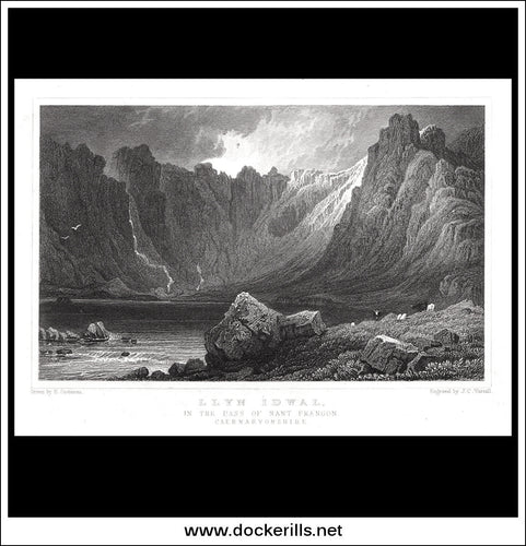 Llyn Idwal, Caernarvonshire, Wales. Antique Print, Steel Engraving 1830.