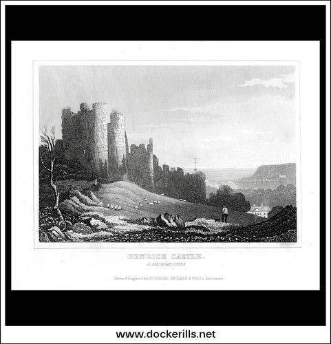 Penrice Castle, Glamorganshire, Wales. Antique Print, Steel Engraving c. 1846.