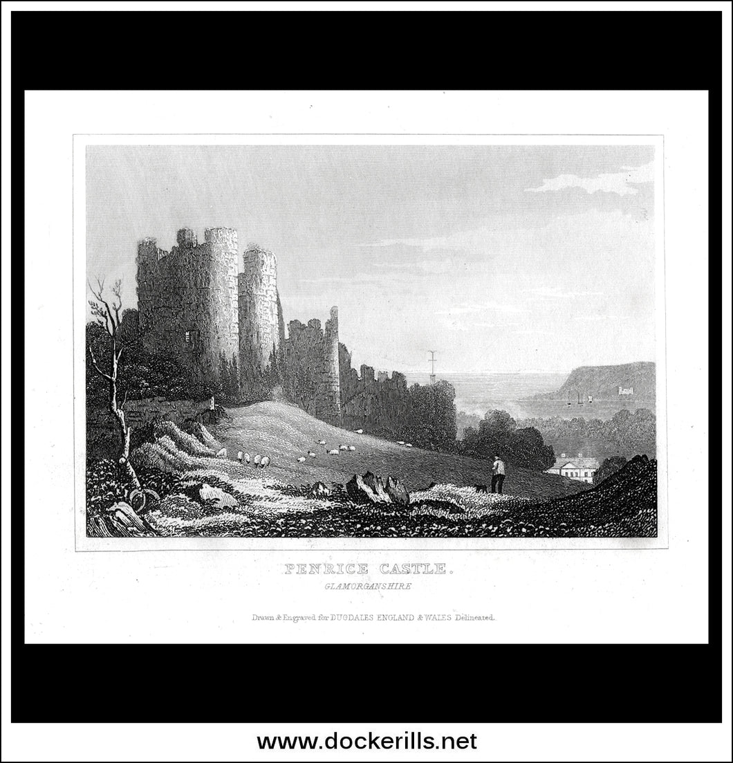 Penrice Castle, Glamorganshire, Wales. Antique Print, Steel Engraving c. 1846.