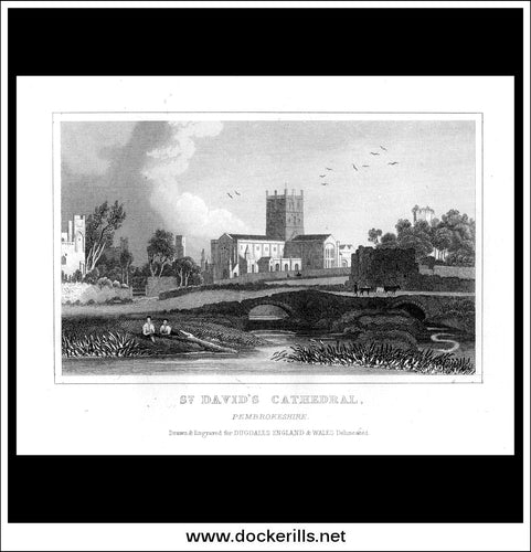St. David's, Cathedral, Pembrokeshire, Wales. Antique Print, Steel Engraving c. 1846.