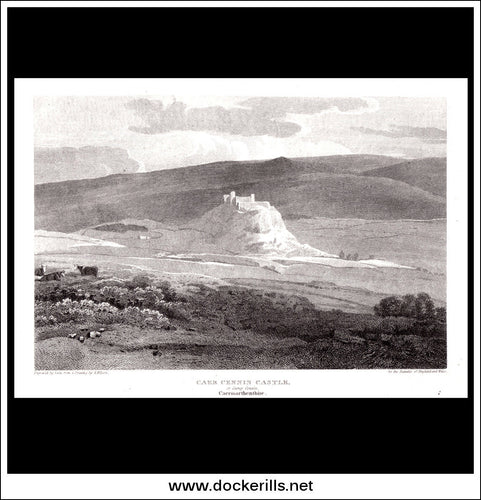 Caer Cennin Castle, Caermarthenshire, Wales. Antique Print, Copper Plate Engraving 1812.