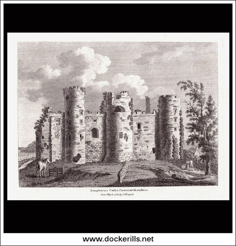 Langharne Castle, Caermarthenshire, Wales. Antique Print, Copper Plate Engraving 1784.