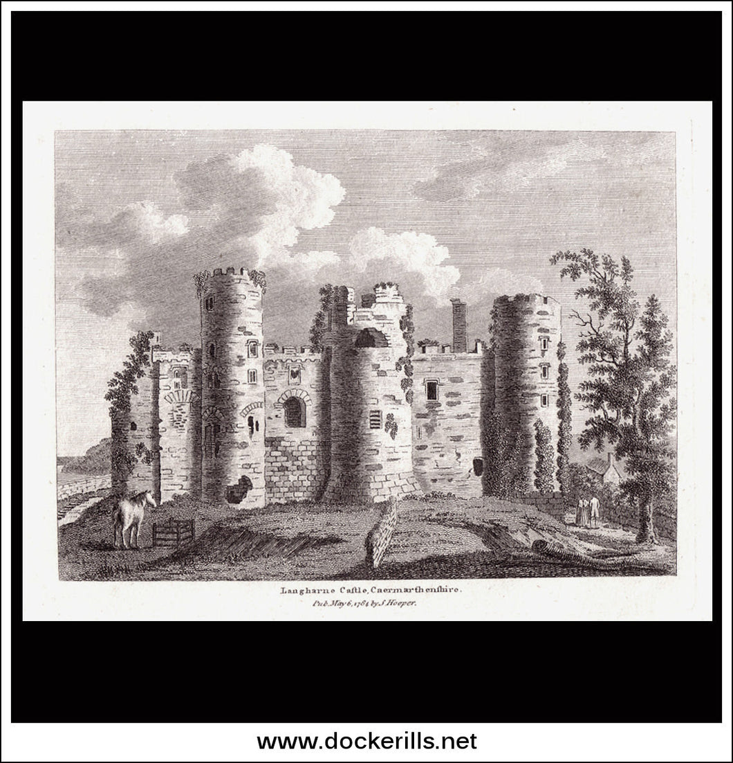 Langharne Castle, Caermarthenshire, Wales. Antique Print, Copper Plate Engraving 1784.