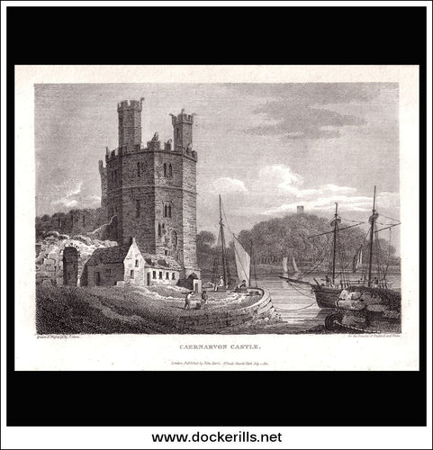 Antique print a view of Caernarvon Castle Caernarvonshire England