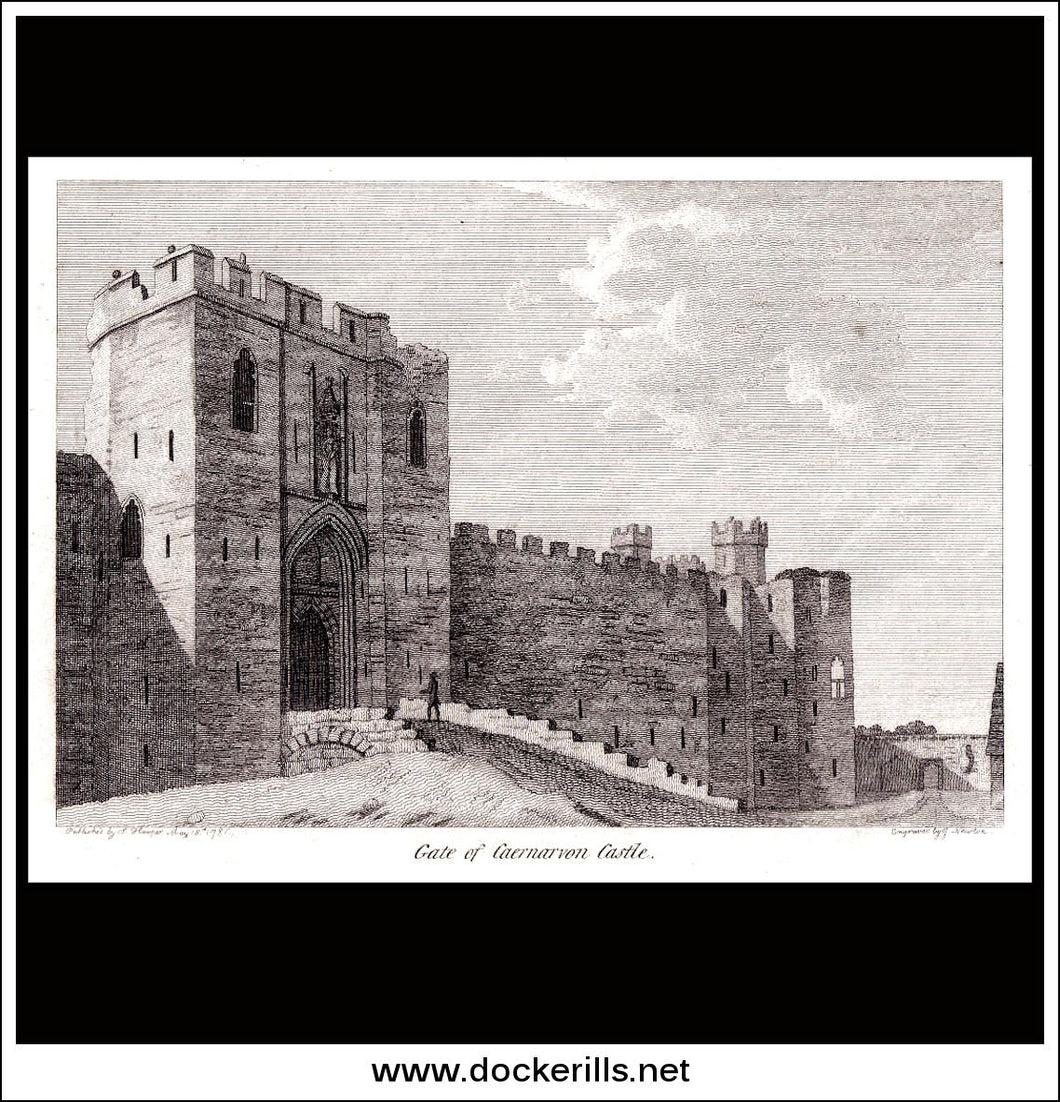 Antique print a view of the Gate Of Caernarvon Castle Caernarvonshire England