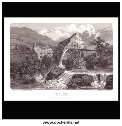 Antique print a view of Nant Mill Caernarvonshire Wales