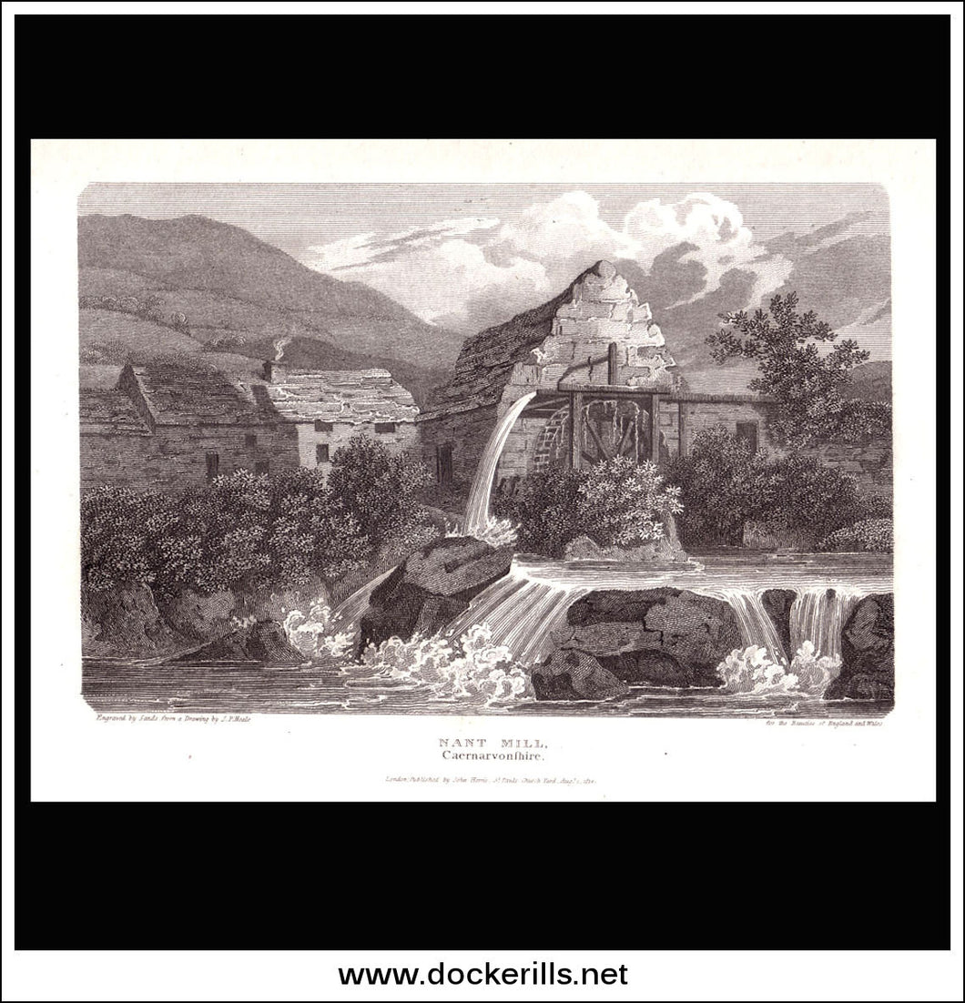 Antique print a view of Nant Mill Caernarvonshire Wales