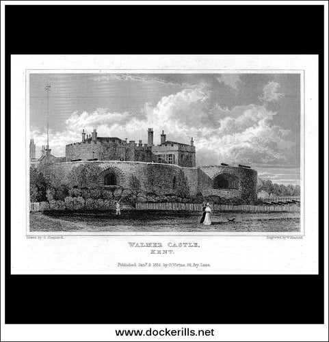 Walmer Castle, Kent, England. Antique Print, Steel Engraving 1832.