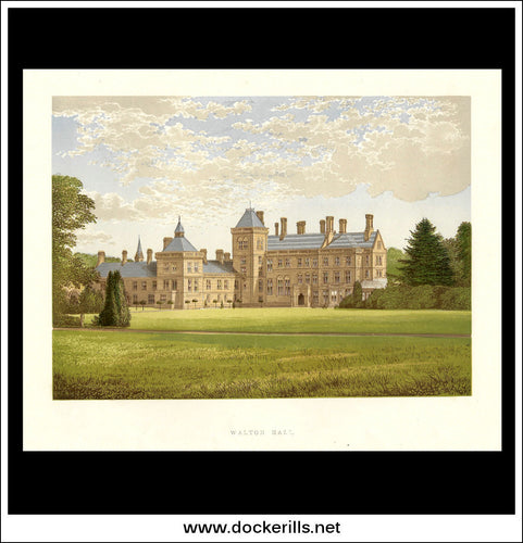 Walton Hall, Near Stratford-On-Avon, Warwickshire, England. Antique Print, Chromoxylograph 1880.