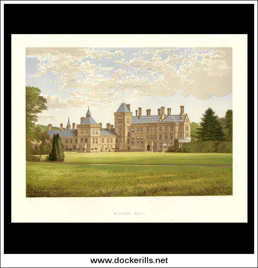 Walton Hall, Near Stratford-On-Avon, Warwickshire, England. Antique Print, Chromoxylograph 1880.