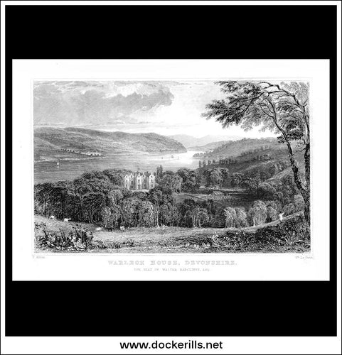 Warlegh House, Devonshire, England. Antique Print, Steel Engraving c. 1830.